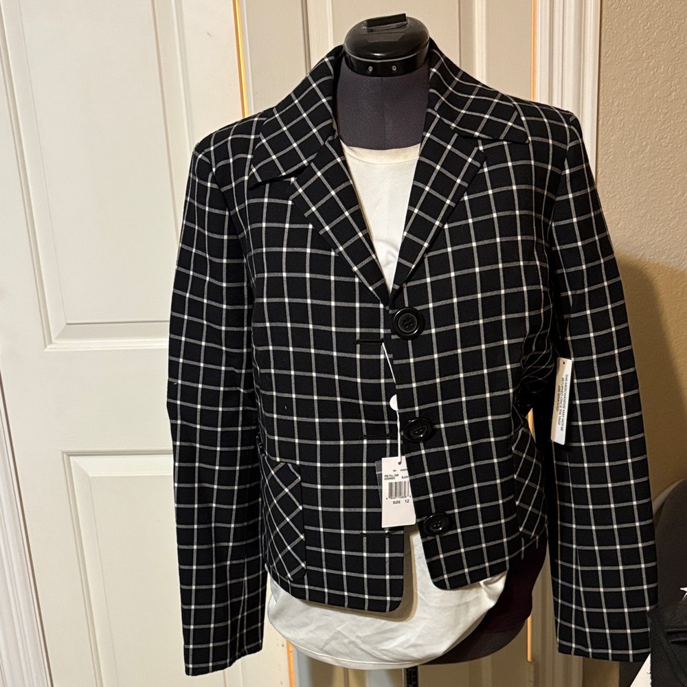 Michael Kors Black and White Grid Blazer